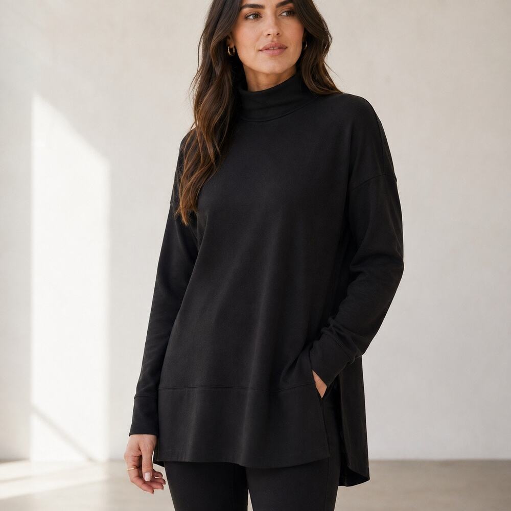 SPANX AirEssentials Black Funnel Neck Tunic Top Medium Travel Athleisure
